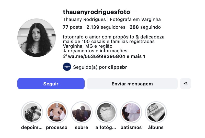 Foto, nome, bio e destaques do perfil de Thauany